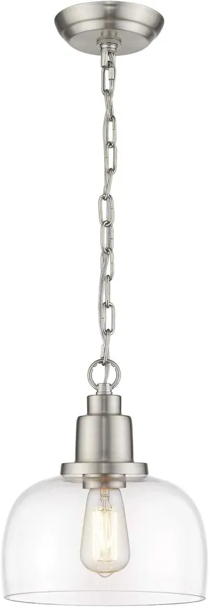 EAPUDUN Modern Farmhouse Pendant Light, 1-Light Industrial Hanging Light Fixture 9.3-inch, Brushed Nickel Finish with Clear Glass Shade, PDA1127-BNK