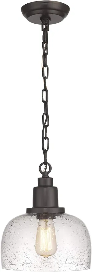 EAPUDUN Modern Farmhouse Pendant Light, 1-Light Industrial Hanging Light Fixture, Oil Rubbed Bronze Finish with 9.3-inch Seeded Glass Shade, PDA1127-ORB