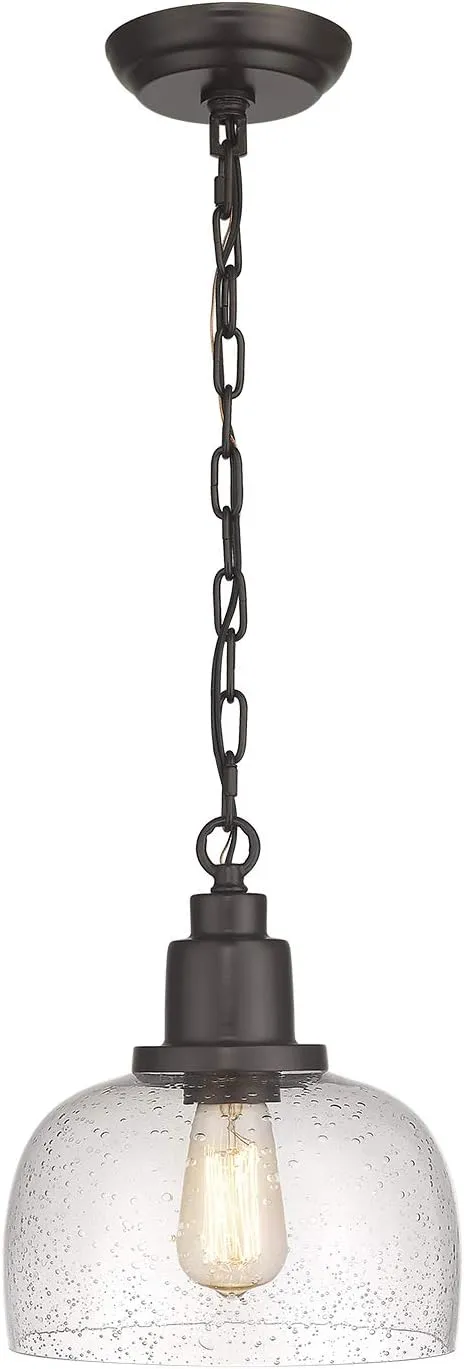 EAPUDUN Modern Farmhouse Pendant Light, 1-Light Industrial Hanging Light Fixture, Oil Rubbed Bronze Finish with 9.3-inch Seeded Glass Shade, PDA1127-ORB