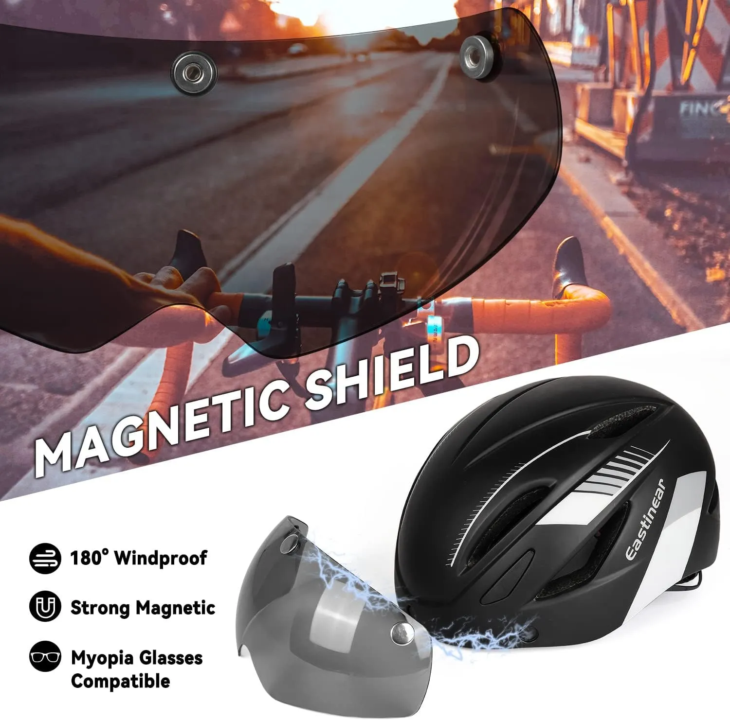 EASTINEAR Adults Bike Helmet Magnetic Goggle Cycling Helmet with USB Rechargeable Taillight for Men Women Mountain & Road Bicycle Helmet Magnetic Shield