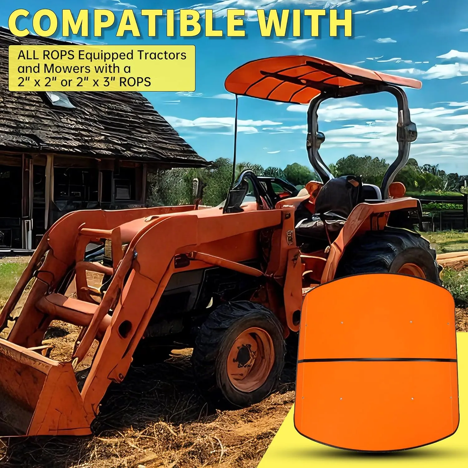ECOTRIC Tractor Canopy Top for ROPS 48-3/8" X 48-3/8" - Orange Rops Canopy for Tractor and Mowers Umbrella (Will Add About 4'' to The Height of The Tractor)