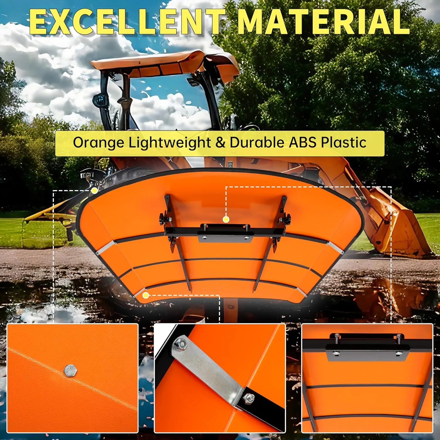 ECOTRIC Tractor Canopy Top for ROPS 48-3/8" X 48-3/8" - Orange Rops Canopy for Tractor and Mowers Umbrella (Will Add About 4'' to The Height of The Tractor)
