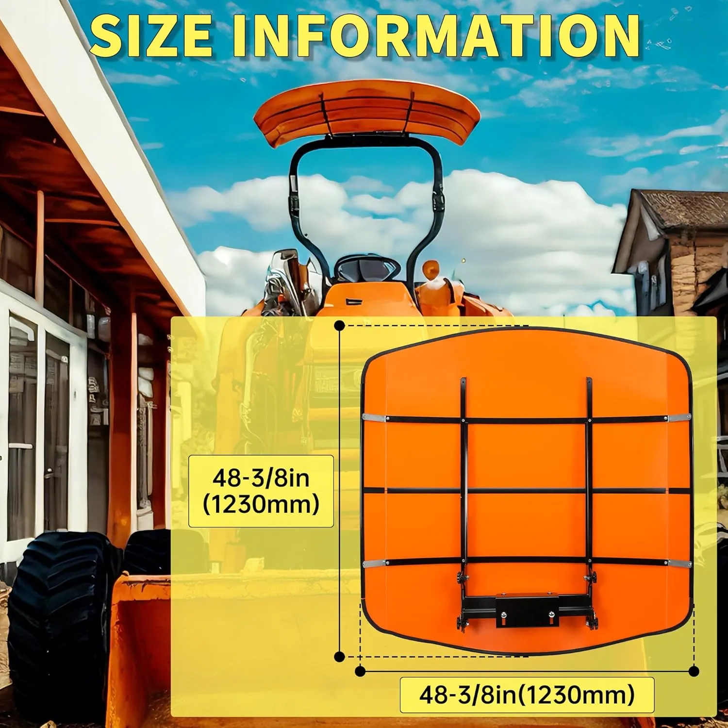 ECOTRIC Tractor Canopy Top for ROPS 48-3/8" X 48-3/8" - Orange Rops Canopy for Tractor and Mowers Umbrella (Will Add About 4'' to The Height of The Tractor)