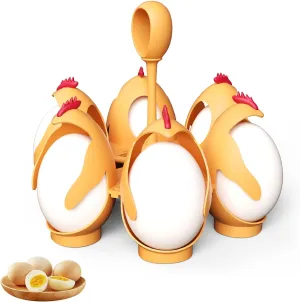 Egg Boiler Machine Egg Poacher Eggies, Egguins 3-In-1 Cook, Store and Serve Egg Holder Egg Steamer, Chickens-Shaped for Making Soft Or Hard Boiled Egg, Hold 6 Eggs Poached Egg Molds for Cooking