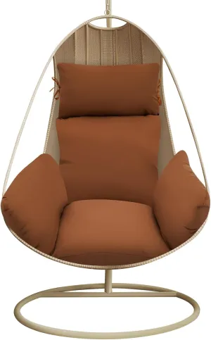 Egg Chair Cushion, Thickened Hanging Basket Swing Cushion with Headrest, Hanging Egg Chair Cushion,PP Cotton Filling Material/Excellent Resilience,for Backyard/Deck/Garden/Outdoor (Coffee)