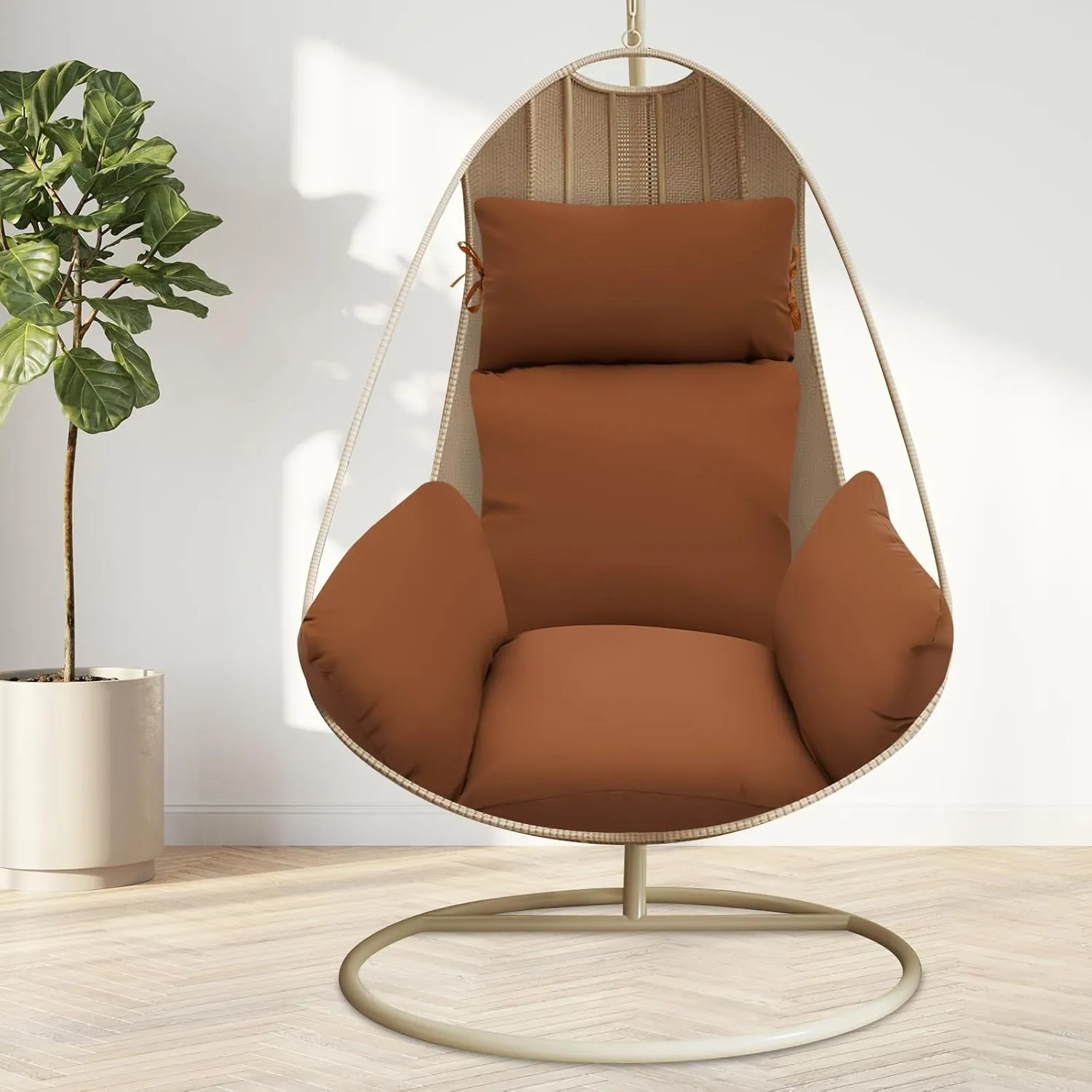 Egg Chair Cushion, Thickened Hanging Basket Swing Cushion with Headrest, Hanging Egg Chair Cushion,PP Cotton Filling Material/Excellent Resilience,for Backyard/Deck/Garden/Outdoor (Coffee)