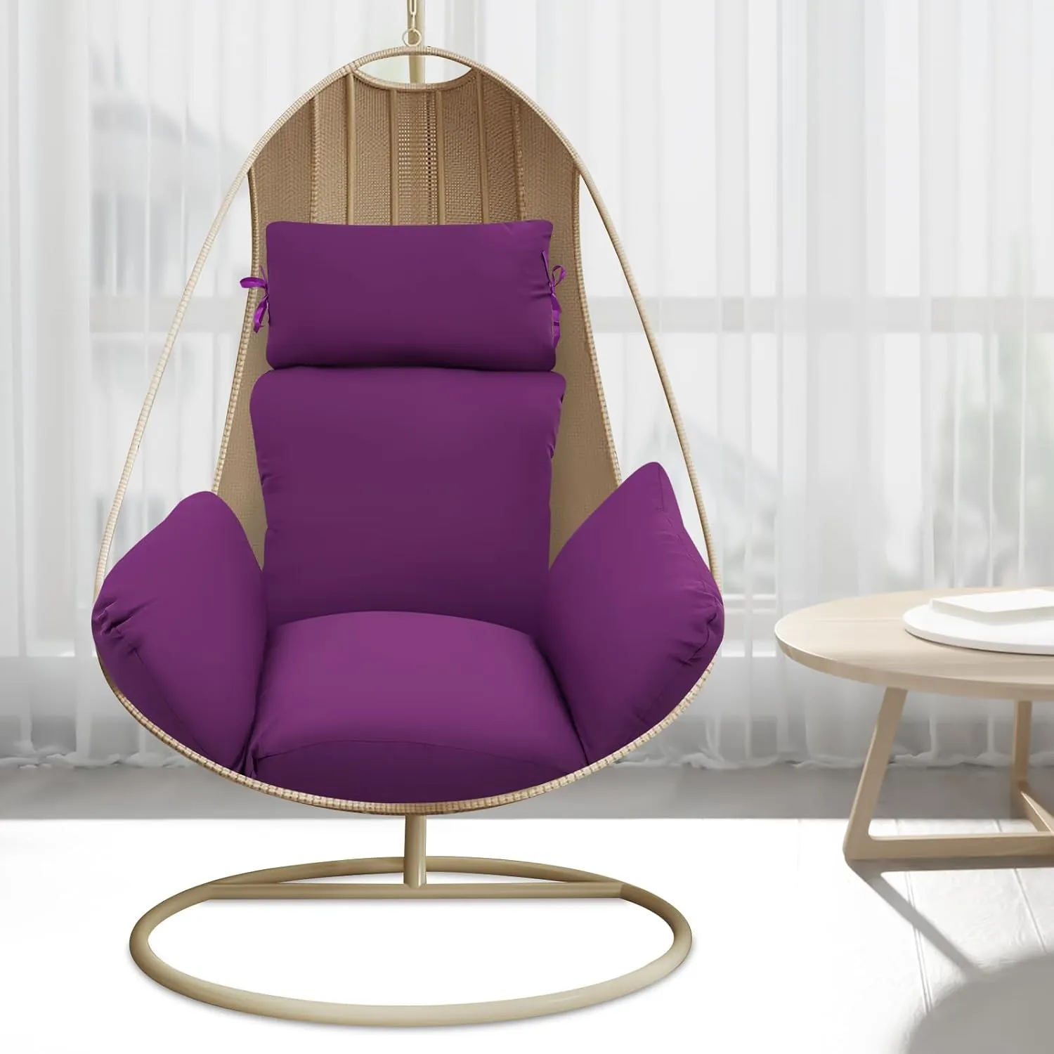 Egg Chair Cushion, Thickened Hanging Basket Swing Cushion with Headrest, Hanging Egg Chair Cushion,PP Cotton Filling Material/Excellent Resilience,for Backyard/Deck/Garden/Outdoor (Purple)