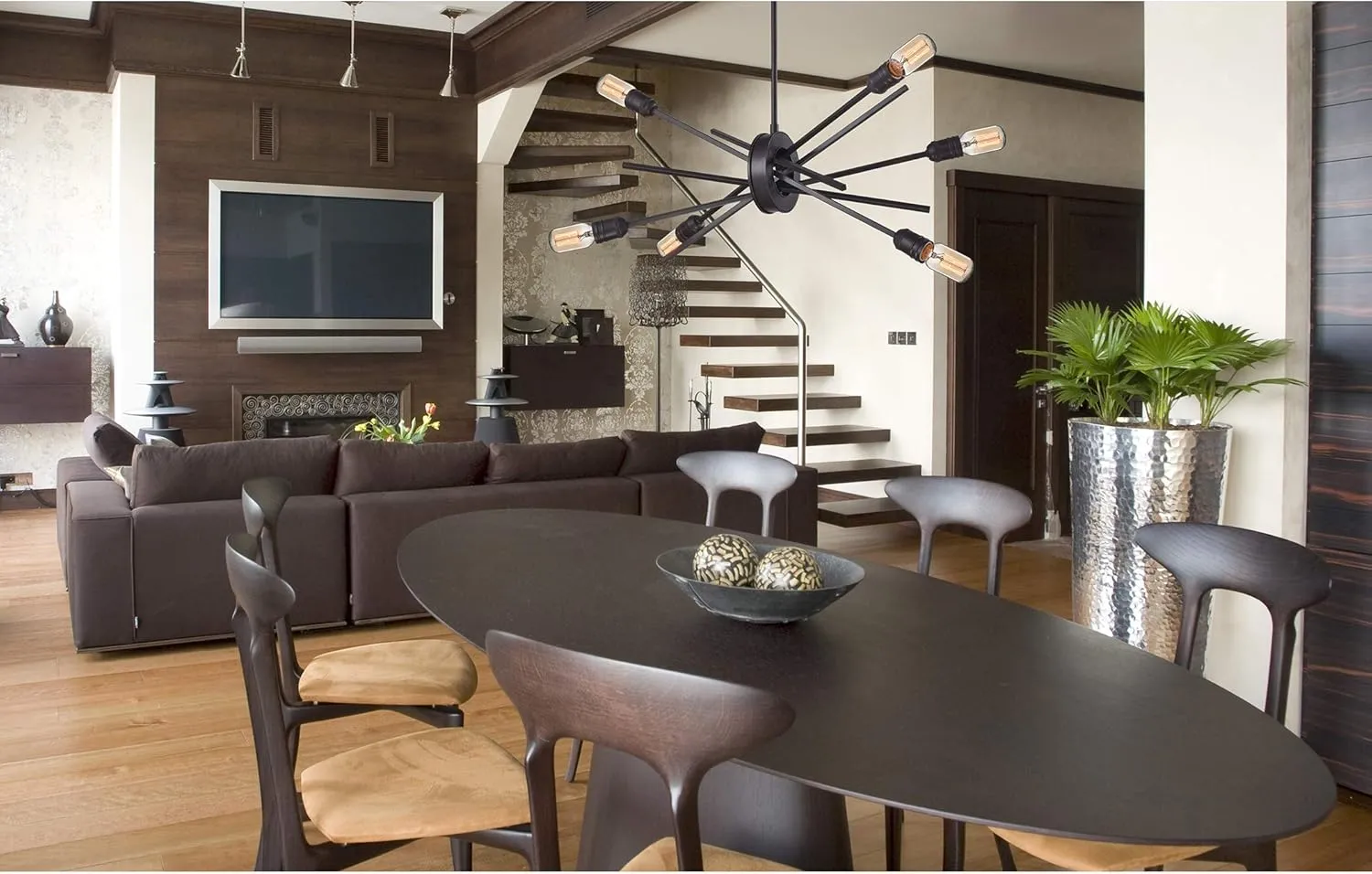 Elk Home Xenia 6-Light Chandelier - Oil Rubbed Bronze, 22-inch Wide, Adjustable Contemporary Modern Farmhouse, Sloped Ceiling Compatible, Dimmable, Sputnik, Minimalist Industrial Lighting