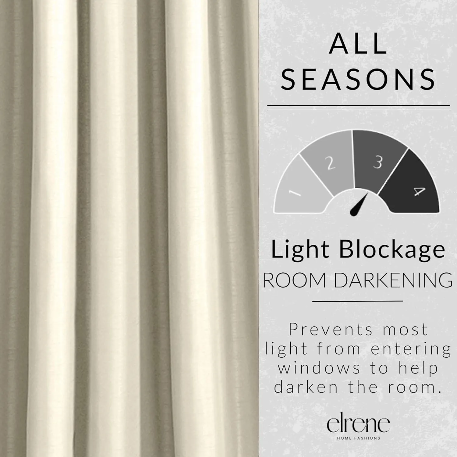 Elrene Home Fashions All Seasons Energy Efficient Room Darkening Rod Pocket Window Panel, 52" x 84" (1), Ivory