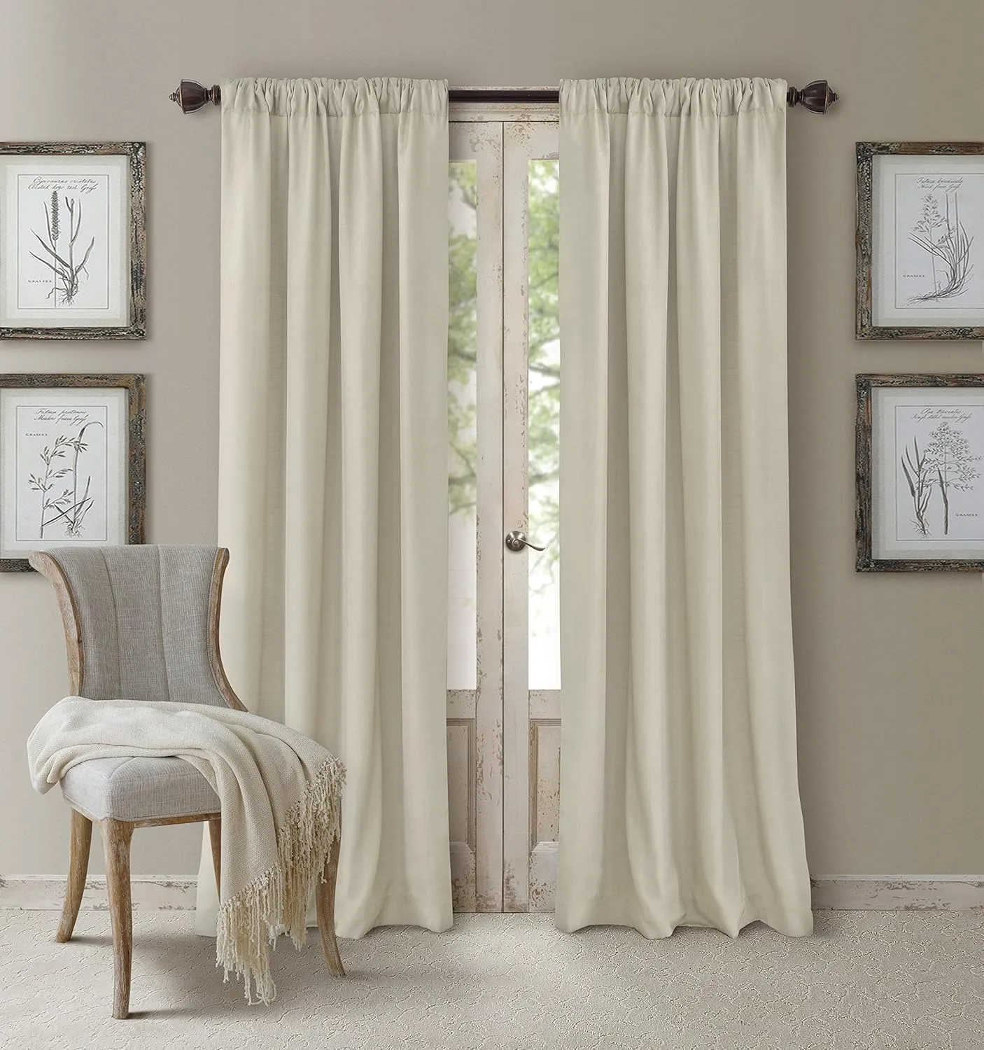 Elrene Home Fashions Cachet 3-in-1 Blackout Energy Efficient Lined Rod Pocket Window Curtain Drape Panel, 52" x 108", Ivory