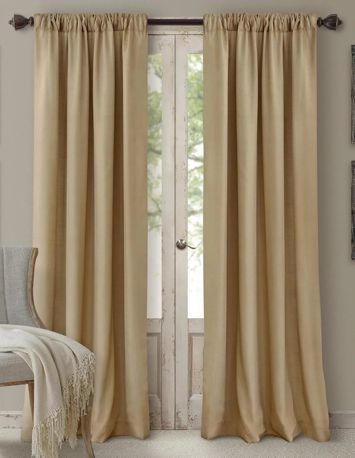 Elrene Home Fashions Cahcet - Hang 3 Ways - Energy Efficient Lined Rod Pocket Window Curtain Drape Panel, 52" x 108", Camel (1 Panel)