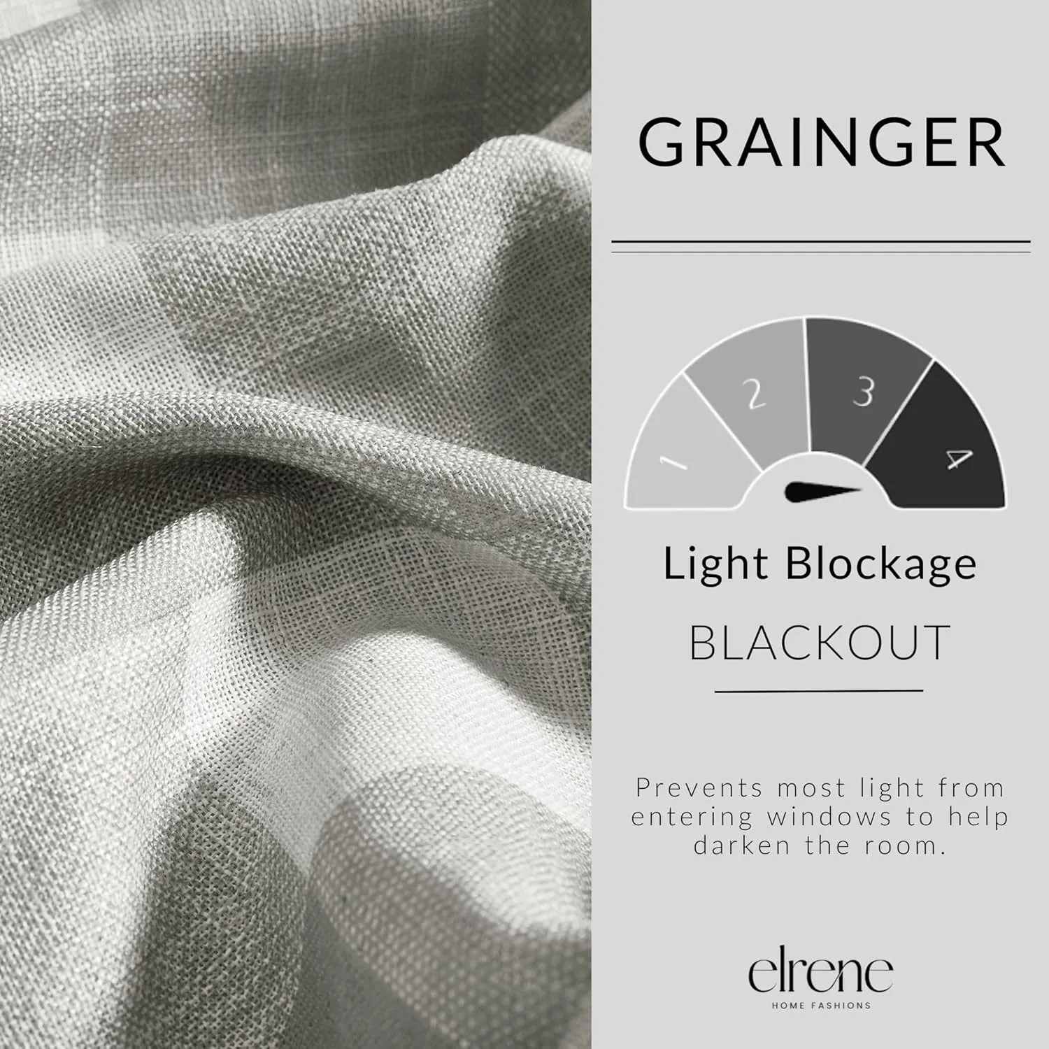 Elrene Home Fashions Farmhouse Living Grainger Buffalo-Check Blackout Window Curtain, Living Room and Bedroom Drape with Rod Pocket Tabs, 52" x 84", Grey, 1 Panel