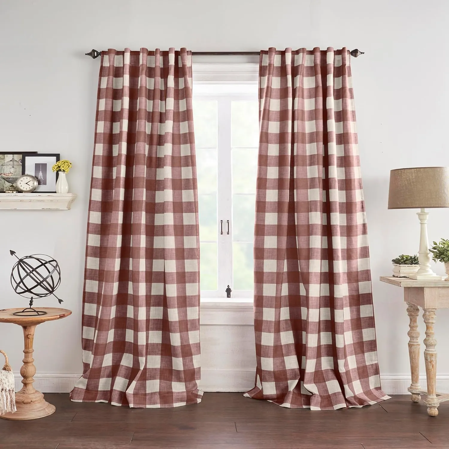 Elrene Home Fashions Farmhouse Living Grainger Buffalo-Check Blackout Window Curtain, Living Room and Bedroom Drape with Rod Pocket Tabs, 52" x 95", Red, 1 Panel