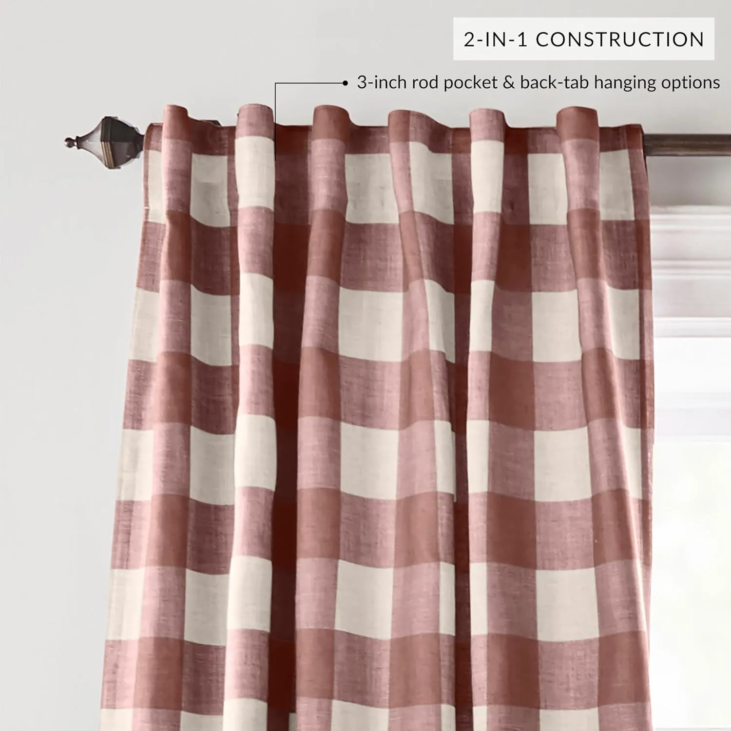 Elrene Home Fashions Farmhouse Living Grainger Buffalo-Check Blackout Window Curtain, Living Room and Bedroom Drape with Rod Pocket Tabs, 52" x 95", Red, 1 Panel