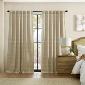 Elrene Home Fashions Sawyer Windowpane Plaid Blackout Window Curtain Panel with Rod Pocket/Back Tabs for Living Room/Bedroom/Office, 52"x84", Sand