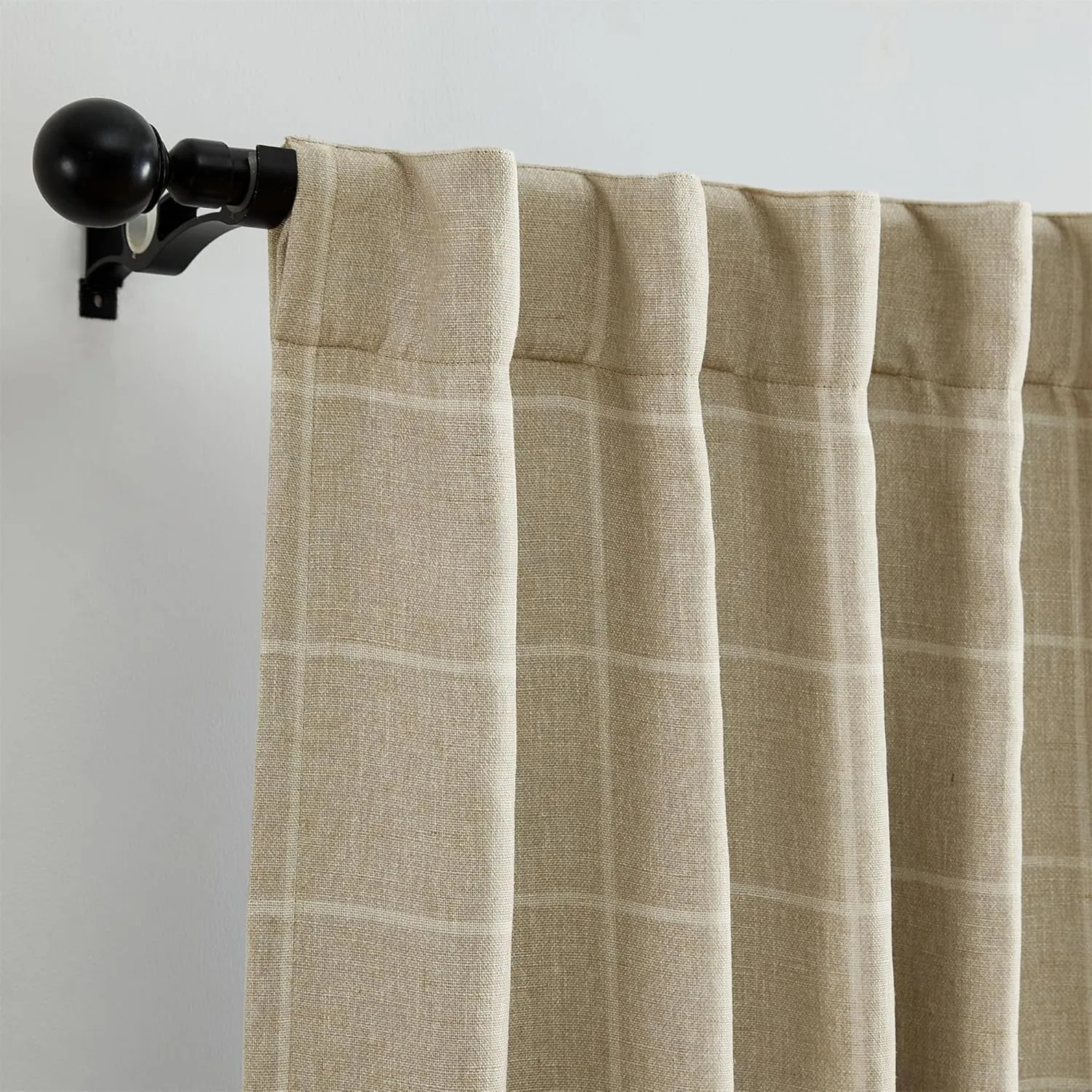 Elrene Home Fashions Sawyer Windowpane Plaid Blackout Window Curtain Panel with Rod Pocket/Back Tabs for Living Room/Bedroom/Office, 52"x84", Sand