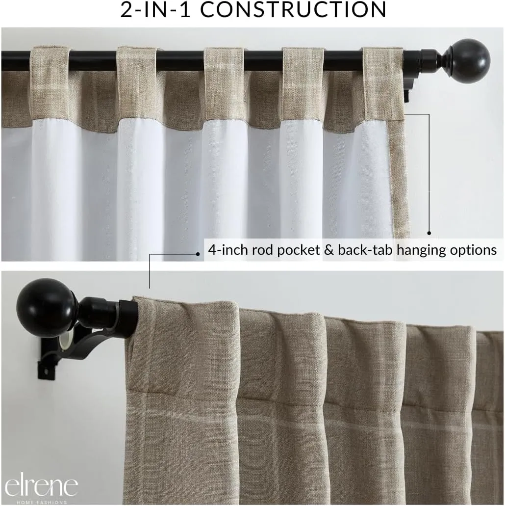 Elrene Home Fashions Sawyer Windowpane Plaid Blackout Window Curtain Panel with Rod Pocket/Back Tabs for Living Room/Bedroom/Office, 52"x84", Taupe