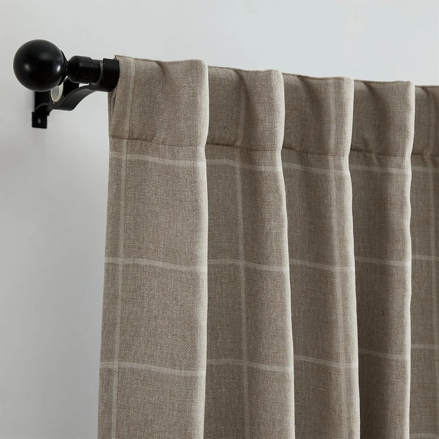Elrene Home Fashions Sawyer Windowpane Plaid Blackout Window Curtain Panel with Rod Pocket/Back Tabs for Living Room/Bedroom/Office, 52"x84", Taupe