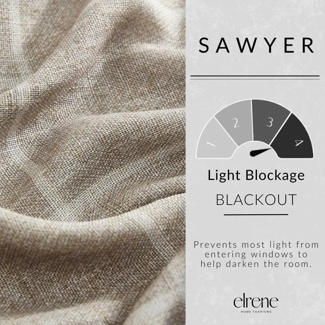 Elrene Home Fashions Sawyer Windowpane Plaid Blackout Window Curtain Panel with Rod Pocket/Back Tabs for Living Room/Bedroom/Office, 52"x84", Taupe