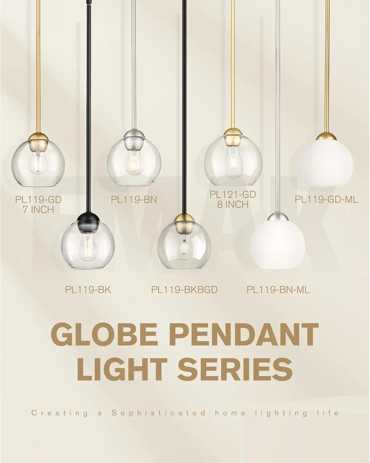Emak 2 Pack Black and Gold Pendant Light Fixtures, Modern 7 Inch Globe Pendant Lights Kitchen Island with Clear Glass Shade, 1 Light Hanging Lights for Kitchen, Bedroom, Bathroom, PL119-BKBGD-2PK