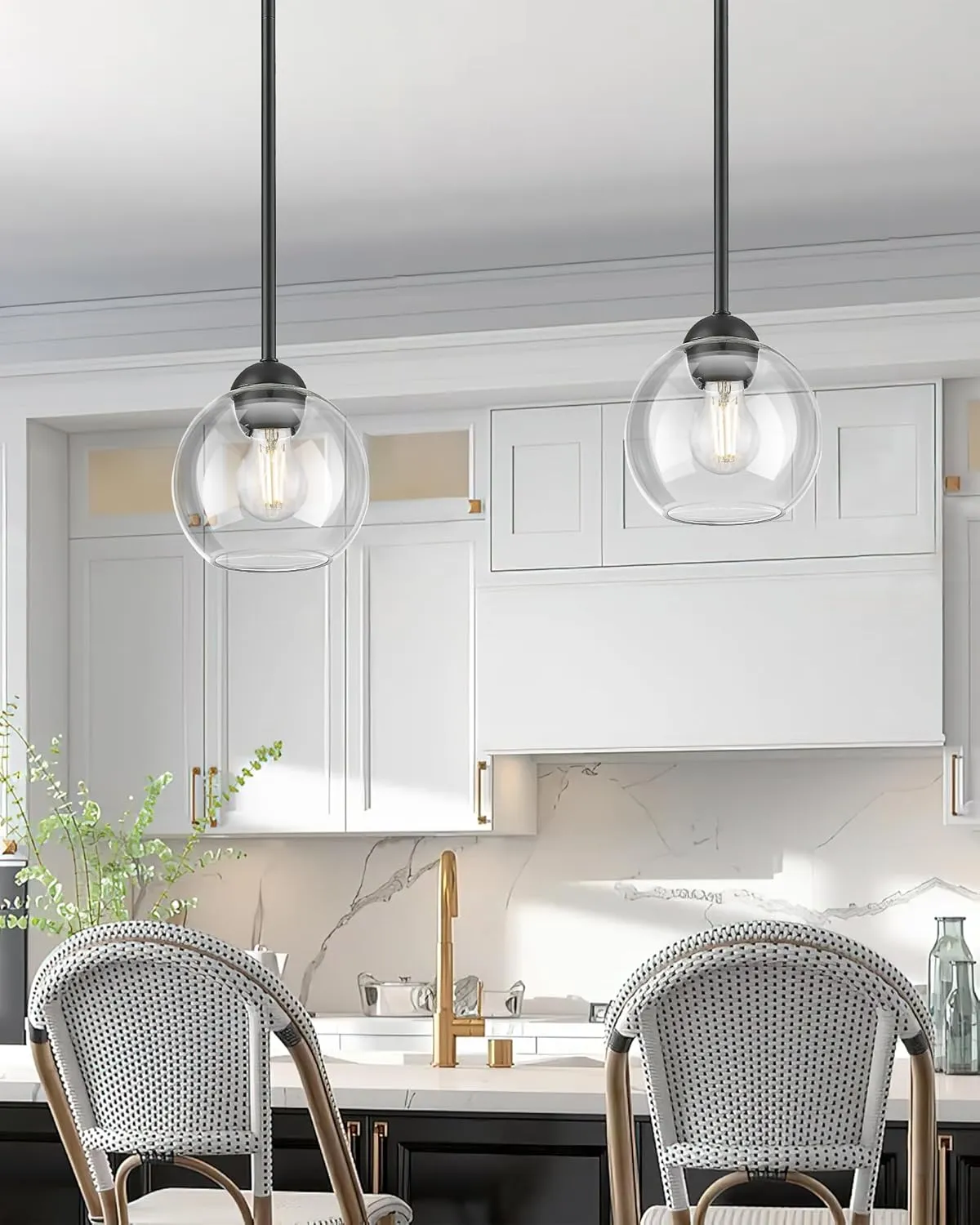 Emak 7 Inch Black Pendant Lights for Kitchen Island, Globe Pendant Light Fixture with Clear Glass Shade, 1-Light Hanging Light Fixtures for Kitchen, Bathroom, Bedroom, Hallway, PL119-BK