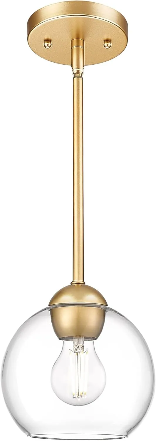 Emak Modern 7 Inch Globe Pendant Lights, Industrial Gold Pendant Light Fixtures, 1-Light Hanging Lights with Clear Glass Shade for Kitchen Island, Bedroom, Bathroom, Dining Room, Hallway, PL119-GD