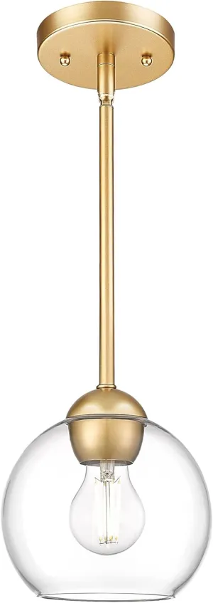 Emak Modern 7 Inch Globe Pendant Lights, Industrial Gold Pendant Light Fixtures, 1-Light Hanging Lights with Clear Glass Shade for Kitchen Island, Bedroom, Bathroom, Dining Room, Hallway, PL119-GD