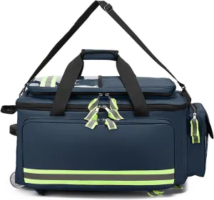 Emergency Responder Trauma Bag, First Aid Backpack Empty with Tie Rod, Wheels and Straps, Safe Night Reflective Strip Design and Oxford Cloth Material, for Hiking, Travel, Marine(Blue)
