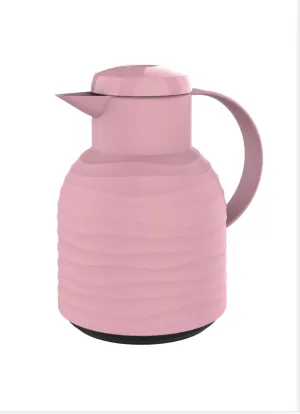 Emsa Samba Wave Insulated Jug Quick-Press Plastic Glass Insulated Flask Coffee Pot 12 Hours Hot / 24 Hours Cold 100% Leak-Proof Powder Pink 1.0 Litres