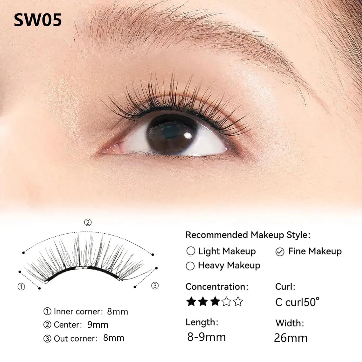 Enjuvie Magnetic Eyelashes 1 Pair Reusable, Reusable No Glue/Remover, Easy to Wear, Comfortable & Skin-Friendly (SW05-SILKY black)