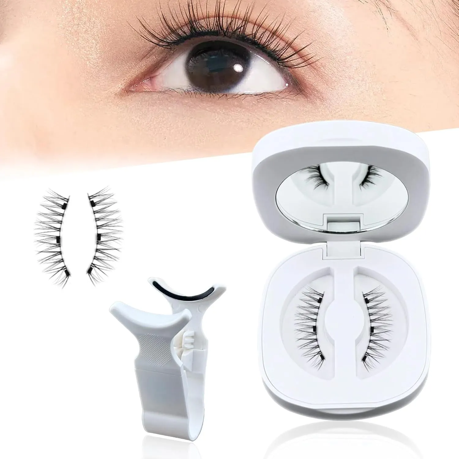 Enjuvie Magnetic Eyelashes 1 Pair Reusable, Reusable No Glue/Remover, Easy to Wear, Comfortable & Skin-Friendly (SW05-SILKY black)