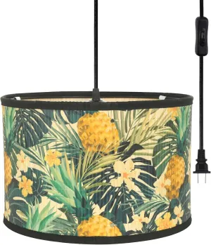 Eoiips Plug in Pendant Light Bamboo, 14.76ft Hanging Lamp with Plug in Cord, ON/Off Switch, Hanging Light Shade with Pattern, Pendant Light Fixture for Kitchen Island Bedroom Living Room(Pineapple)