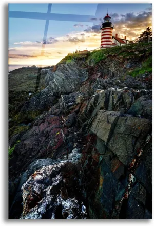 Epic Art 'Sunset At West Quoddy Head Light' by Rick Berk Acrylic Glass Wall Art, 12" x 16"