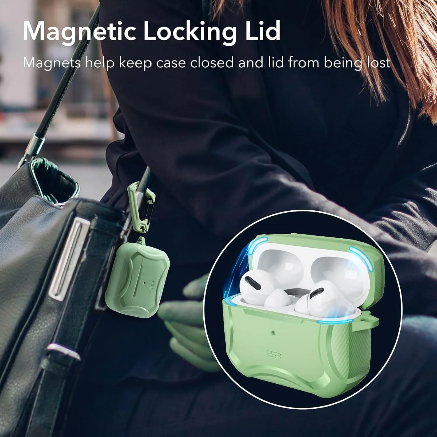 ESR for AirPods Pro 2nd Generation Case, Compatible with Airpods Pro Case 2nd/1st Gen (2023/2022/2019), Compatible with MagSafe, Powerful Drop Protection, Magnetic Lid with Cleaner Kit, Light Green