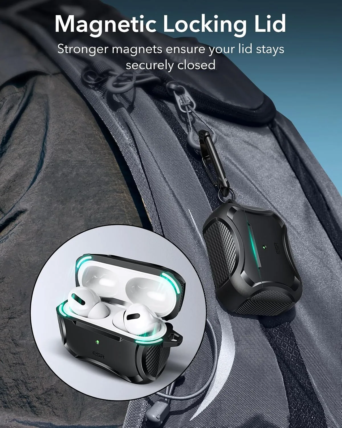 ESR for AirPods Pro 2nd Generation Case (HaloLock), Compatible with Airpods Pro Case 2nd/1st Gen (2023/2022/2019), Compatible with MagSafe, Powerful Drop Protection, Magnetic Lid, Black