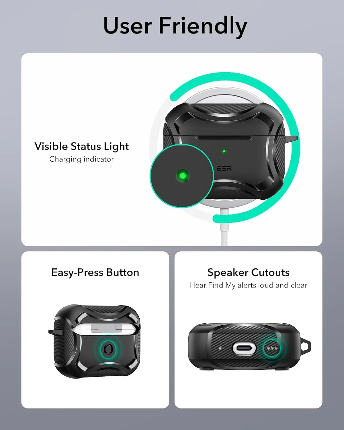 ESR for AirPods Pro 2nd Generation Case (HaloLock), Compatible with Airpods Pro Case 2nd/1st Gen (2023/2022/2019), Compatible with MagSafe, Powerful Drop Protection, Magnetic Lid, Black