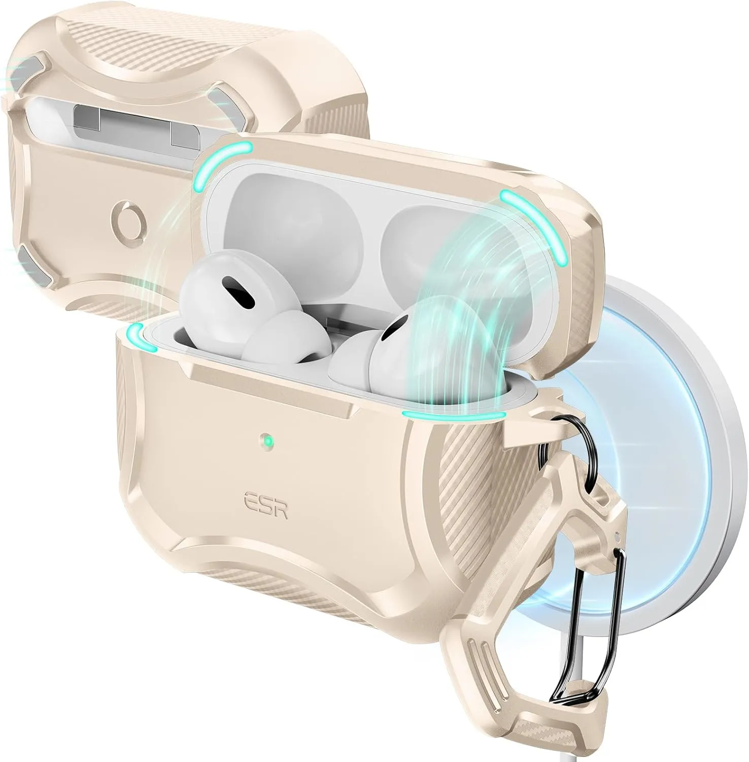 ESR for AirPods Pro 2nd Generation Case (HaloLock), Compatible with Airpods Pro Case 2nd/1st Gen (2023/2022/2019), Compatible with MagSafe, Powerful Drop Protection, Magnetic Lid, Desert Titanium
