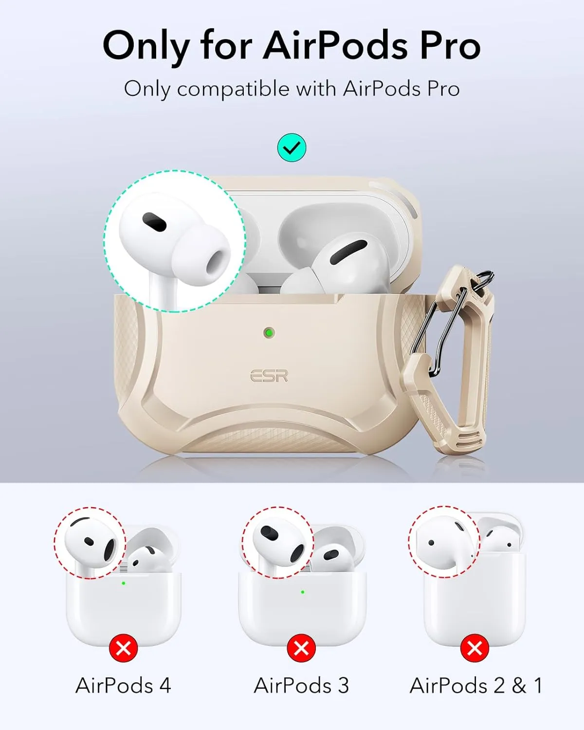 ESR for AirPods Pro 2nd Generation Case (HaloLock), Compatible with Airpods Pro Case 2nd/1st Gen (2023/2022/2019), Compatible with MagSafe, Powerful Drop Protection, Magnetic Lid, Desert Titanium