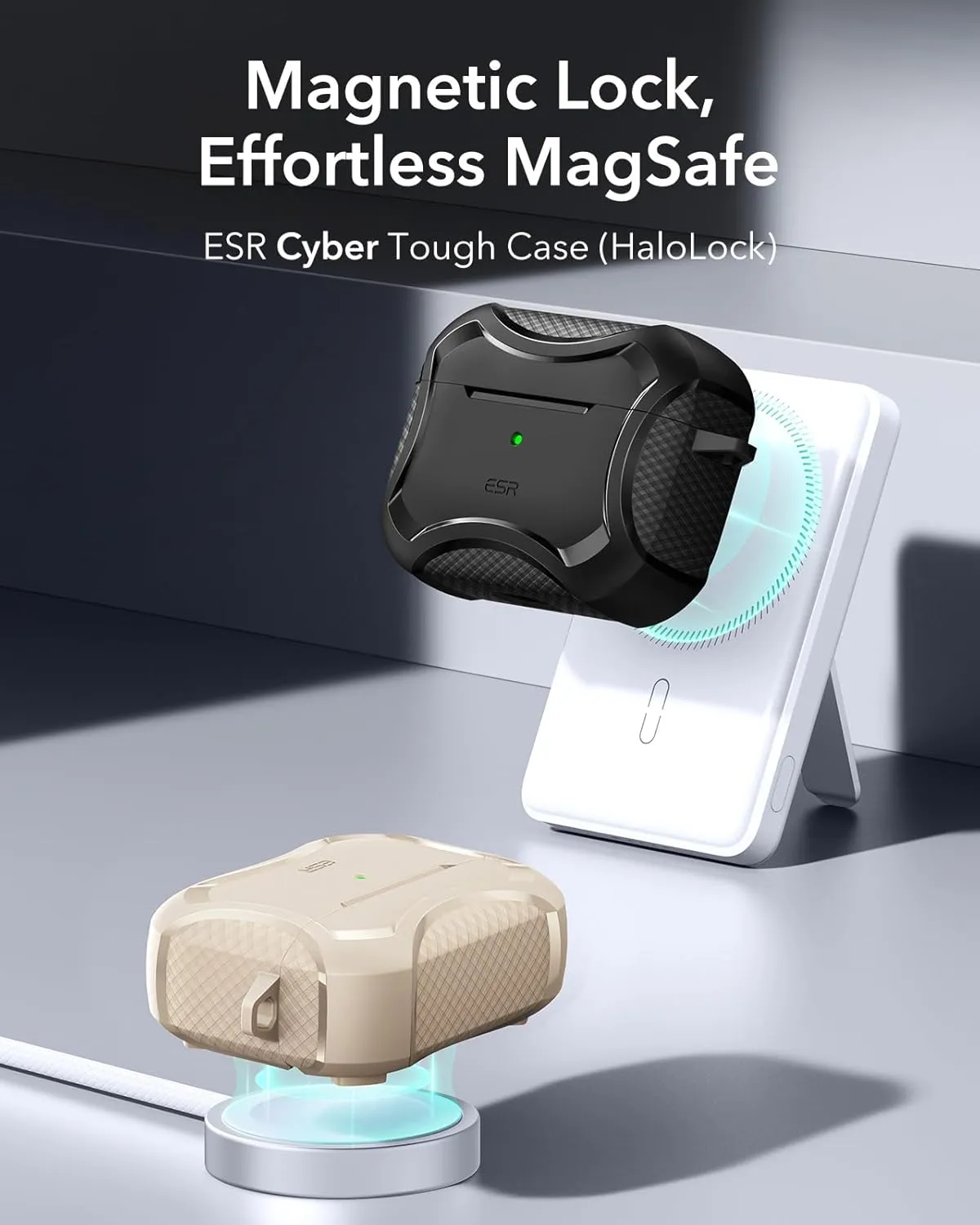 ESR for AirPods Pro 2nd Generation Case (HaloLock), Compatible with Airpods Pro Case 2nd/1st Gen (2023/2022/2019), Compatible with MagSafe, Powerful Drop Protection, Magnetic Lid, Desert Titanium