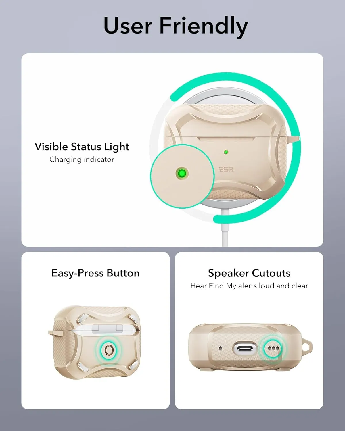 ESR for AirPods Pro 2nd Generation Case (HaloLock), Compatible with Airpods Pro Case 2nd/1st Gen (2023/2022/2019), Compatible with MagSafe, Powerful Drop Protection, Magnetic Lid, Desert Titanium