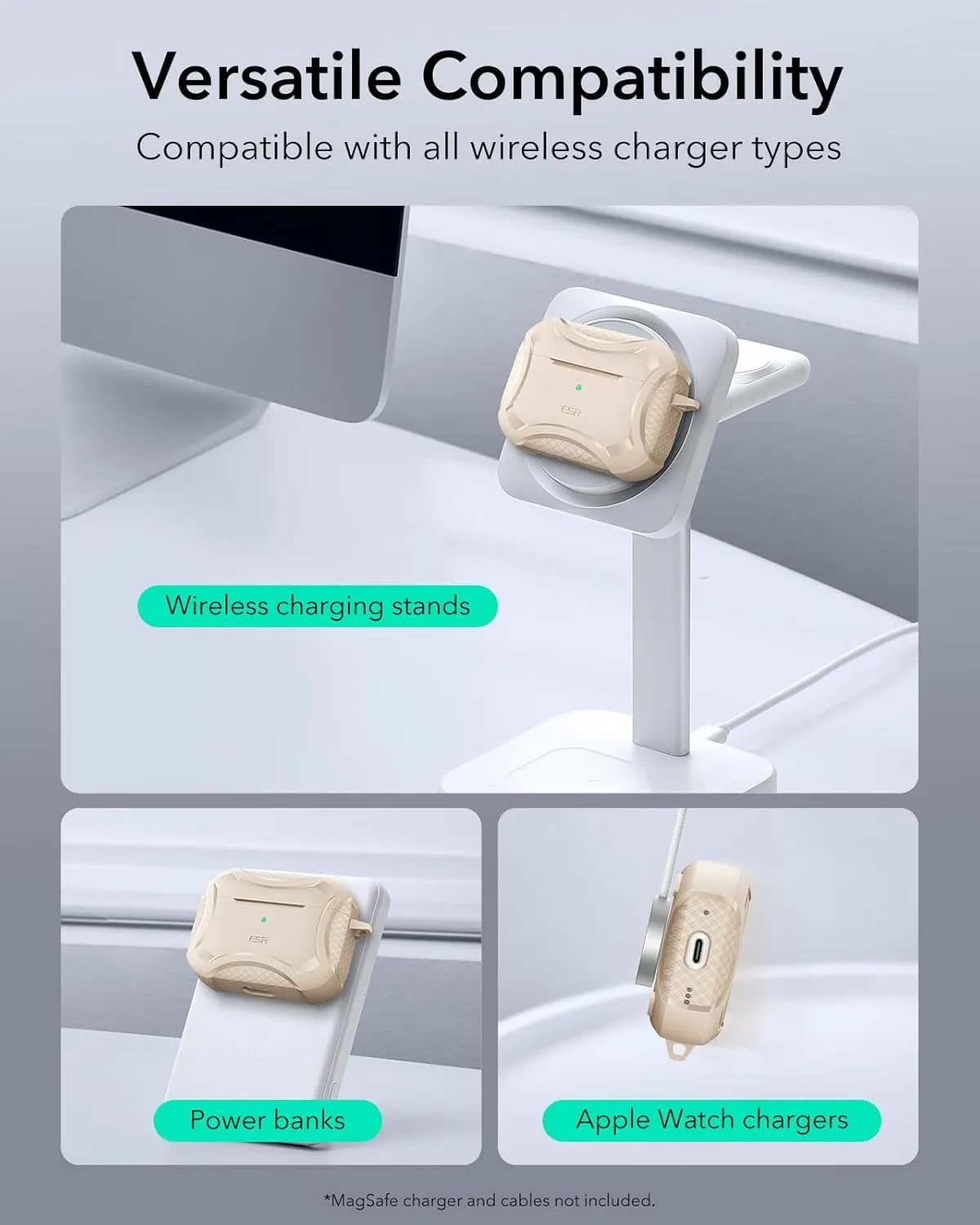 ESR for AirPods Pro 2nd Generation Case (HaloLock), Compatible with Airpods Pro Case 2nd/1st Gen (2023/2022/2019), Compatible with MagSafe, Powerful Drop Protection, Magnetic Lid, Desert Titanium