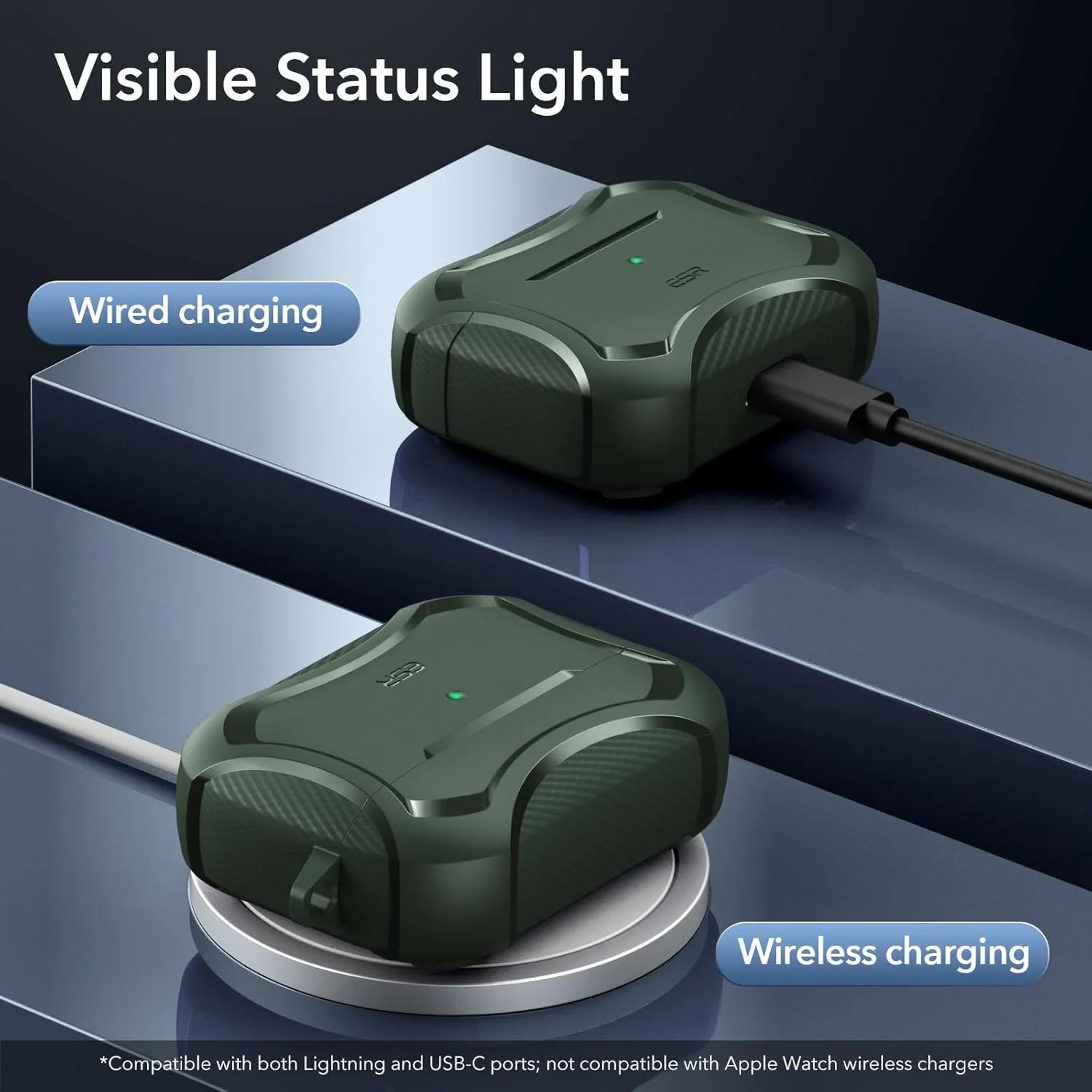 ESR for AirPods Pro 2nd Generation Case (HaloLock), Compatible with Airpods Pro Case 2nd/1st Gen (2023/2022/2019), Compatible with MagSafe, Powerful Drop Protection, Magnetic Lid, Green