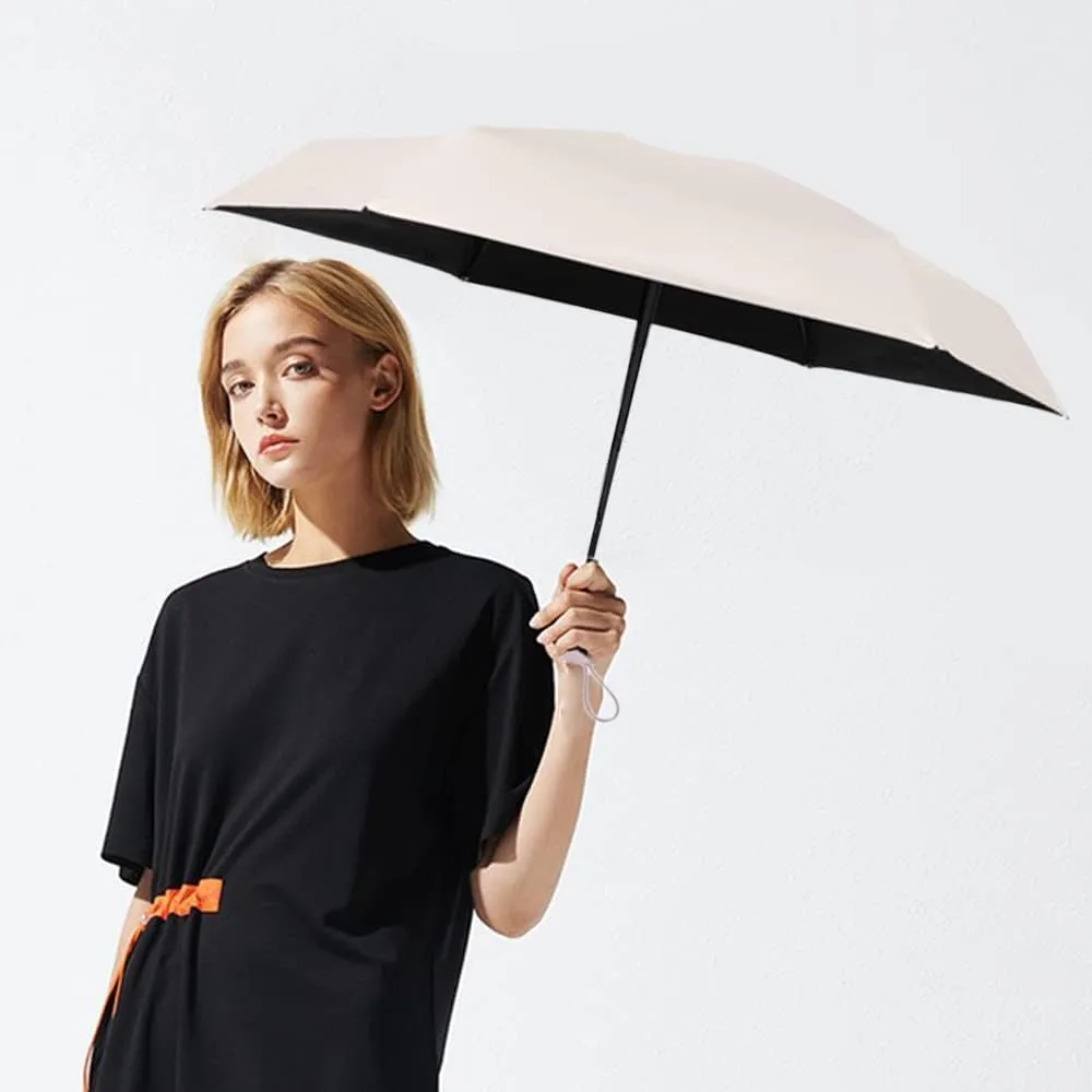 ESUFEIR Mini Travel Sun Umbrella for Purse With Case,Small Compact UV Umbrella Protection Sun,Lightweight Portable Parasol Windproof for Women Men Kids (Beige)
