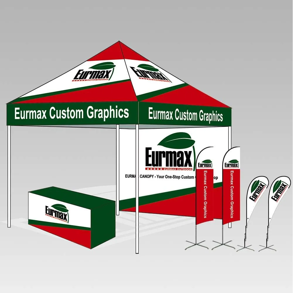 Eurmax USA 10 x 10 Pop up Canopy Commercial Tent Outdoor Party Canopies with 4 Removable Zippered Sidewalls and Roller Bag Bonus 4 Canopy Sand Bags & 24 Squre Ft Extended Awning(Blue)