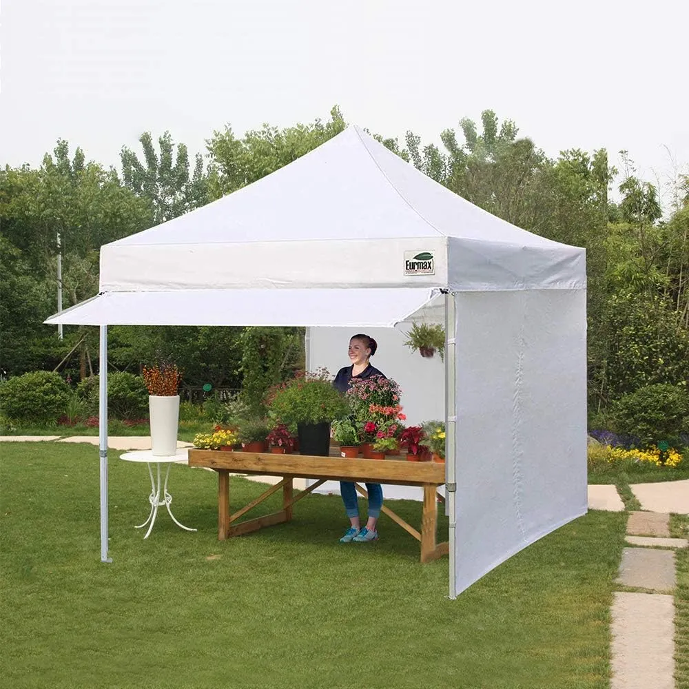 Eurmax USA 10 x 10 Pop up Canopy Commercial Tent Outdoor Party Canopies with 4 Removable Zippered Sidewalls and Roller Bag Bonus 4 Canopy Sand Bags & 24 Squre Ft Extended Awning(Blue)