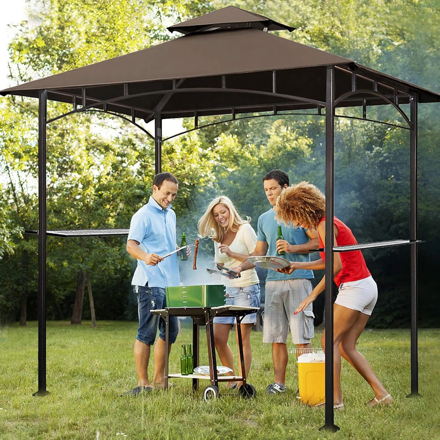 Eurmax USA High Performance Grill Gazebo Canopy Replacement Cover 5x8 BBQ Gazebo Shelter Top（Coffee）