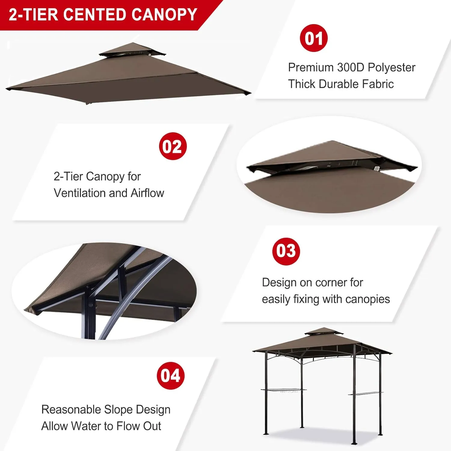 Eurmax USA High Performance Grill Gazebo Canopy Replacement Cover 5x8 BBQ Gazebo Shelter Top（Coffee）