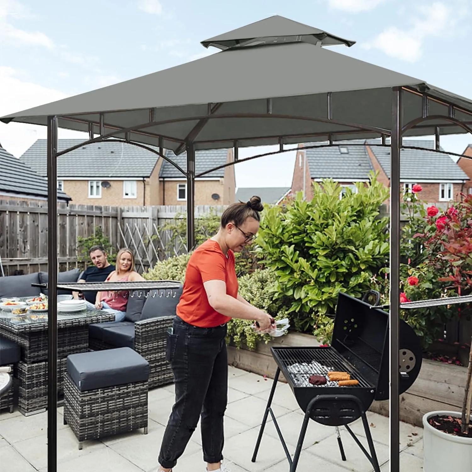 Eurmax USA High Performance Grill Gazebo Canopy Replacement Cover 5x8 BBQ Gazebo Shelter Top(Gray)