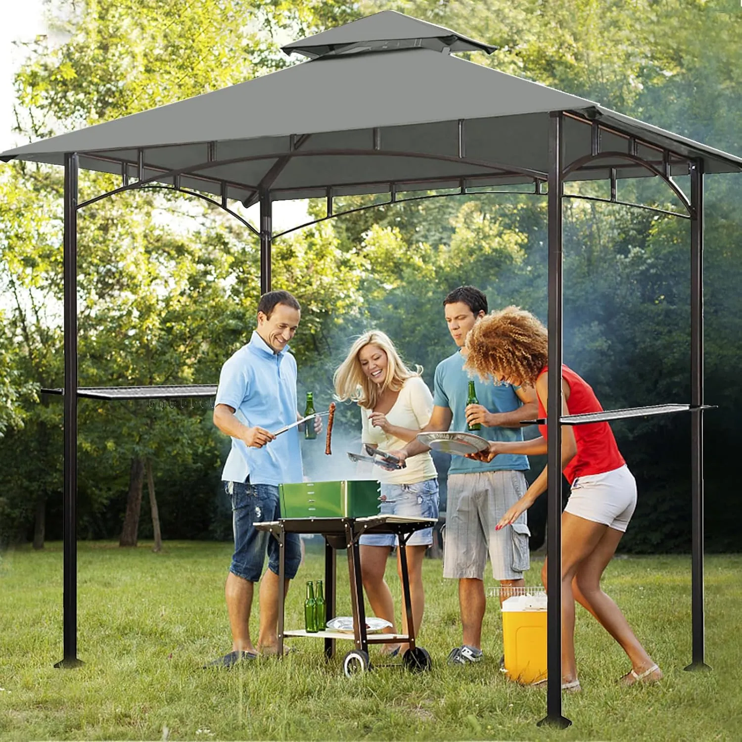 Eurmax USA High Performance Grill Gazebo Canopy Replacement Cover 5x8 BBQ Gazebo Shelter Top(Gray)