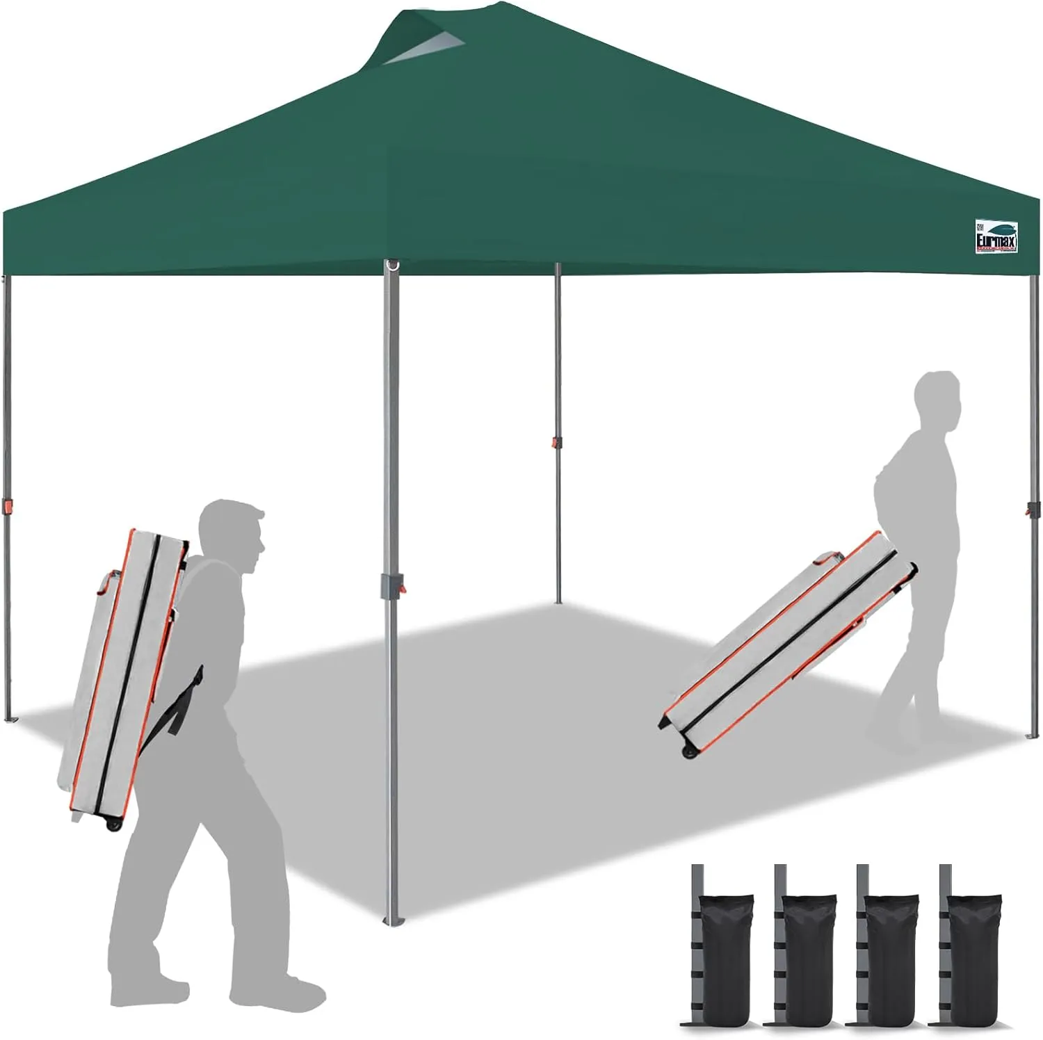 Eurmax USA NOMATTER ONE-Person Open&Close 10x10ft Pop Up Canopy Tent，Portable Shelter Canopy for Outdoor Events，Instant Canopies, Temporary Sunshade,Bonus 4 Sand Bags(Forest Green)